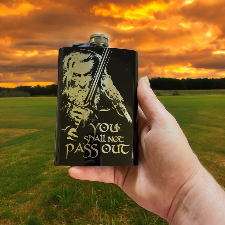 8oz BLACK You Shall Not Pass Out Flask