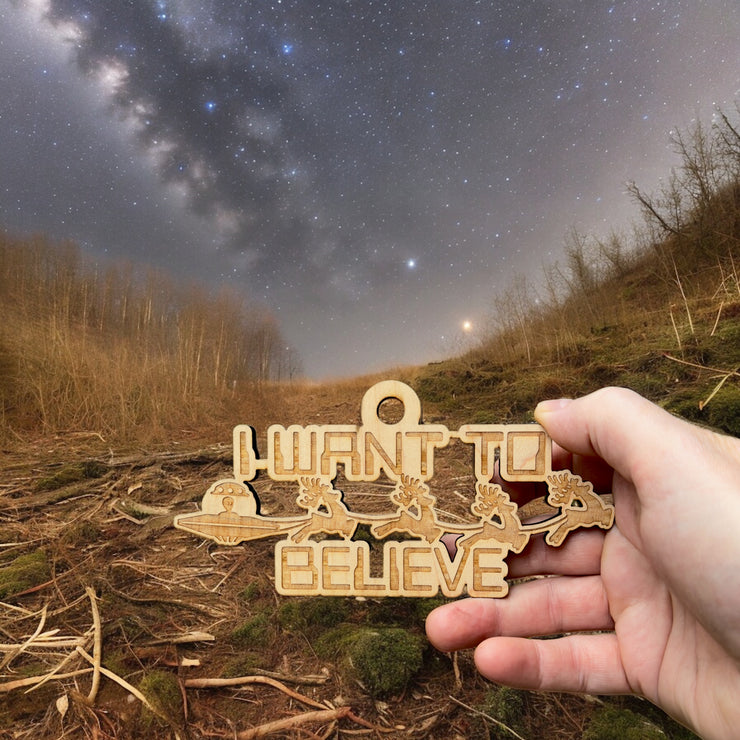 Ornament - I Want to Believe - Raw Wood 6x3in