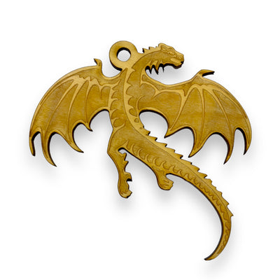 Ornament - Flying Dragon - Raw Wood 4x3in