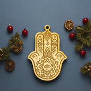 Ornament - Hamsa Hand - Raw Wood 4x3in
