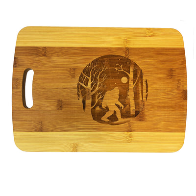 Winter Sasquatch Cutting Board 14''x9.5''x.5'' Bamboo Bigfoot