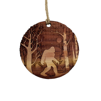Winter Sasquatch Bigfoot - Raw Cedar Ornament 3x3in