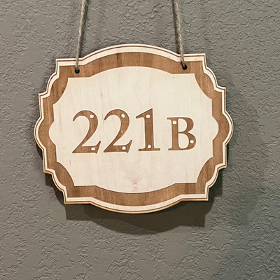 221B - Raw Wood Door Sign 5x6