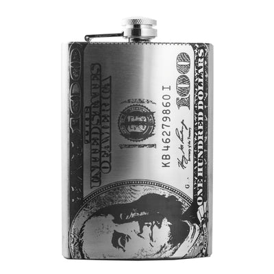8oz 100 Dollar Bill Stainless Steel Flask