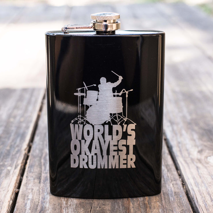 8oz World's Okayest Drummer Stainless Steel Flask
