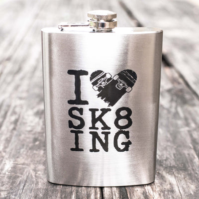 8oz I Love Skating Stainless Steel Flask