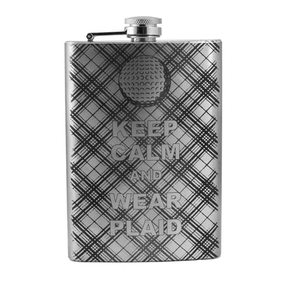 8oz Keep Calm and Wear Plaid Golf Stainless Steel Flask