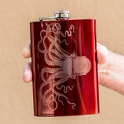 8oz RED Steampunk Octopus Flask