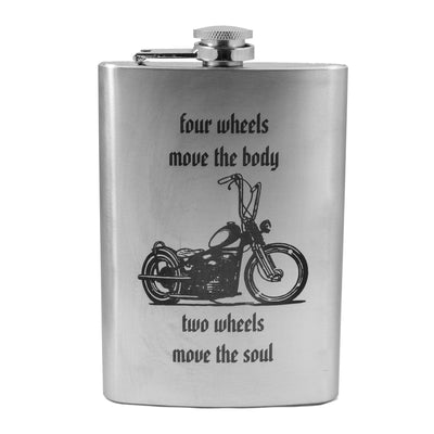 8oz Two Wheels Move the Soul Stainless Steel Flask