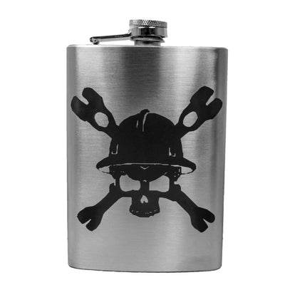 8oz Lineman with skull and cross tools Stainless Steel Flask