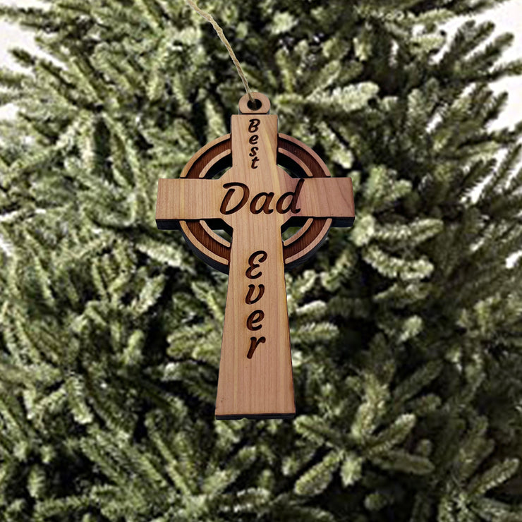 Best Dad Ever Celtic Cross - Cedar Ornament