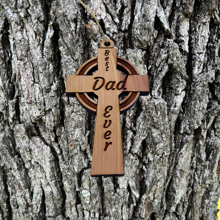 Best Dad Ever Celtic Cross - Cedar Ornament