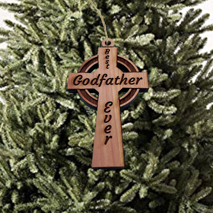 Best Godfather Ever Celtic Cross - Cedar Ornament