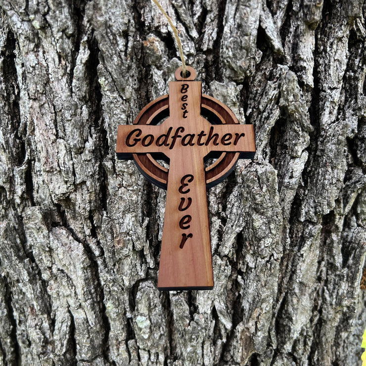 Best Godfather Ever Celtic Cross - Cedar Ornament