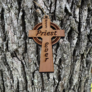 Best Priest Ever Celtic Cross - Cedar Ornament