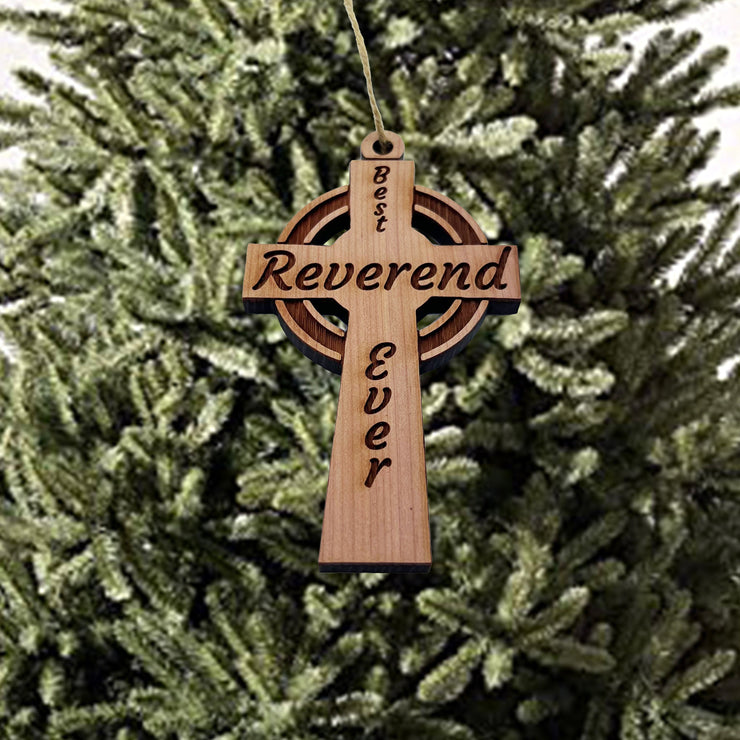 Best Reverend Ever Celtic Cross - Cedar Ornament