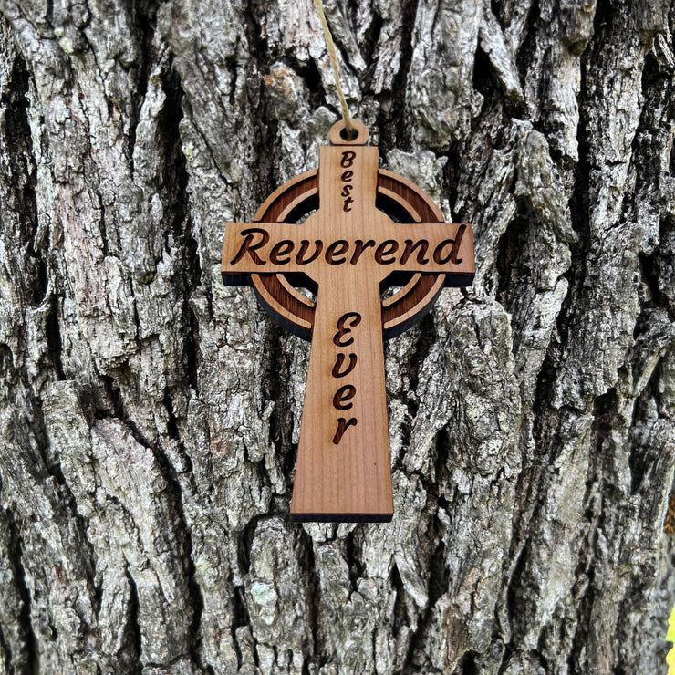 Best Reverend Ever Celtic Cross - Cedar Ornament