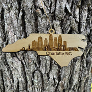 Ornament - Charlotte NC Skyline - Raw Wood Ornament