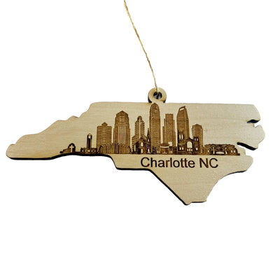 Ornament - Charlotte NC Skyline - Raw Wood Ornament