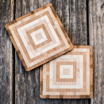 Pixel Wood Coaster Set of two 4x4in Raw Wood
