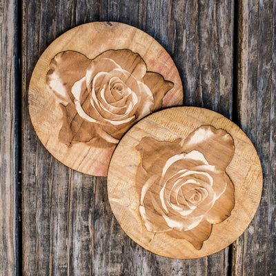 Rose Coaster Set of two 4x4in Raw Wood