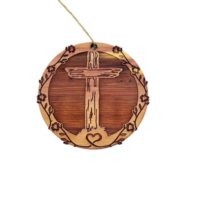 Cross and Heart - Cedar Ornament