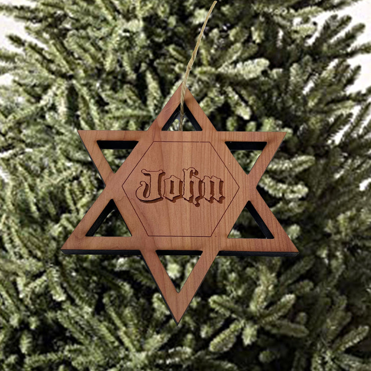 Custom PERSONALIZED Star of David With your Name - Cedar Ornament