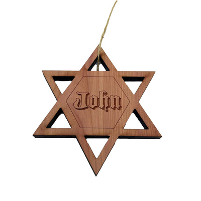 Custom PERSONALIZED Star of David With your Name - Cedar Ornament