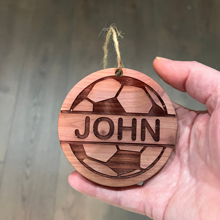 Customized PERSONALIZED Soccer Ball with your name - Cedar Ornament