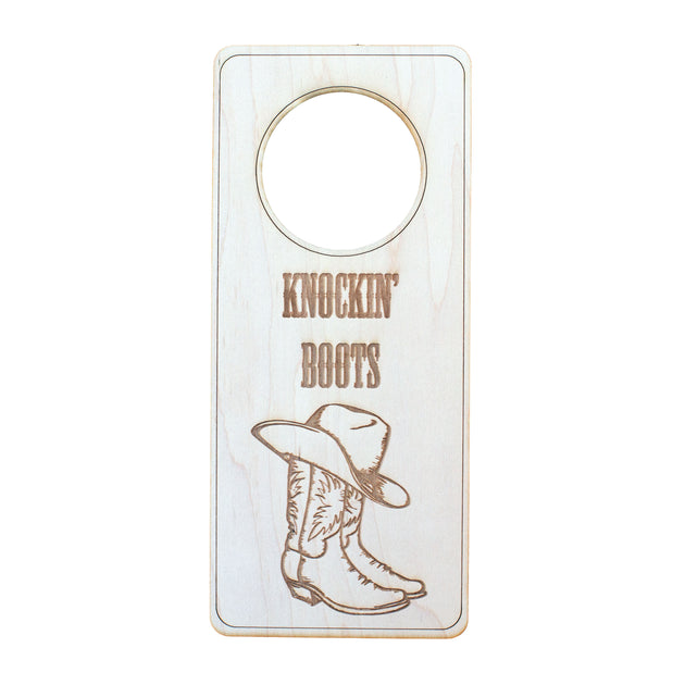 Door Hanger - Knockin Boots 9x4in Raw Wood Door Hanger - Knockin Boots 9x4in Raw Wood
