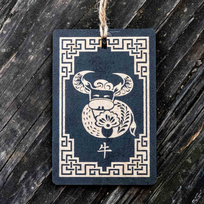 Ornament - Year of the Ox 3x4in - BLACK - Painted Raw Wood