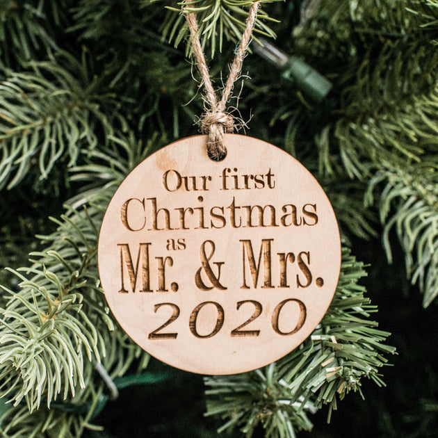 Ornament - 2020 Our First Christmas as Mr and Mrs - Raw Wood 3x3in Ornament - 2020 Our First Christmas as Mr and Mrs - Raw Wood 3x3in