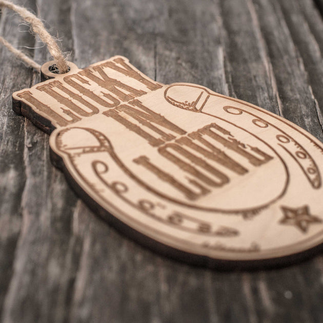 Ornament - Lucky in Love - Horseshoe - Raw Wood 3x5in Ornament - Lucky in Love - Horseshoe - Raw Wood 3x5in