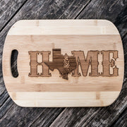 Texas Home with Bluebonnets - Cutting Board 14''x9.5''x.5'' Bamboo