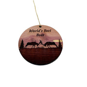 Worlds Best Boss Elk Battle - Cedar Ornament