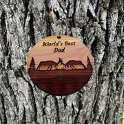 Worlds Best Dad Elk Battle - Cedar Ornament