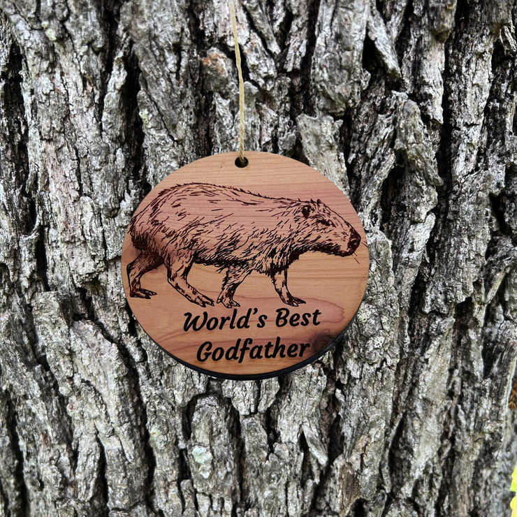 Worlds Best Godfather Capybara - Cedar Ornament