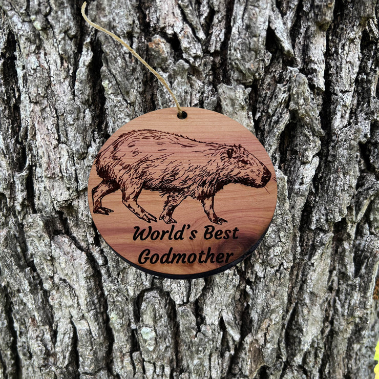 Worlds Best Godmother Capybara - Cedar Ornament