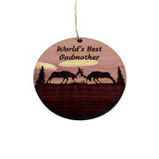 Worlds Best Godmother Elk Battle - Cedar Ornament