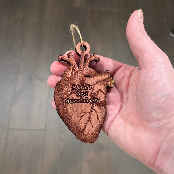 Worlds Best Hematologist  HEART - Cedar Ornament