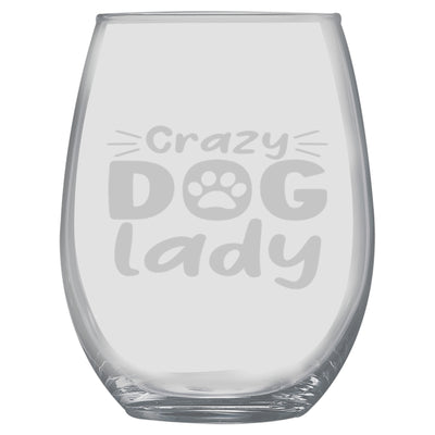 15oz Stemless Wine Glass -  Crazy Dog Lady