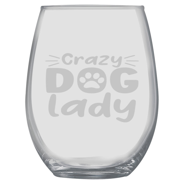 15oz Stemless Wine Glass -  Crazy Dog Lady