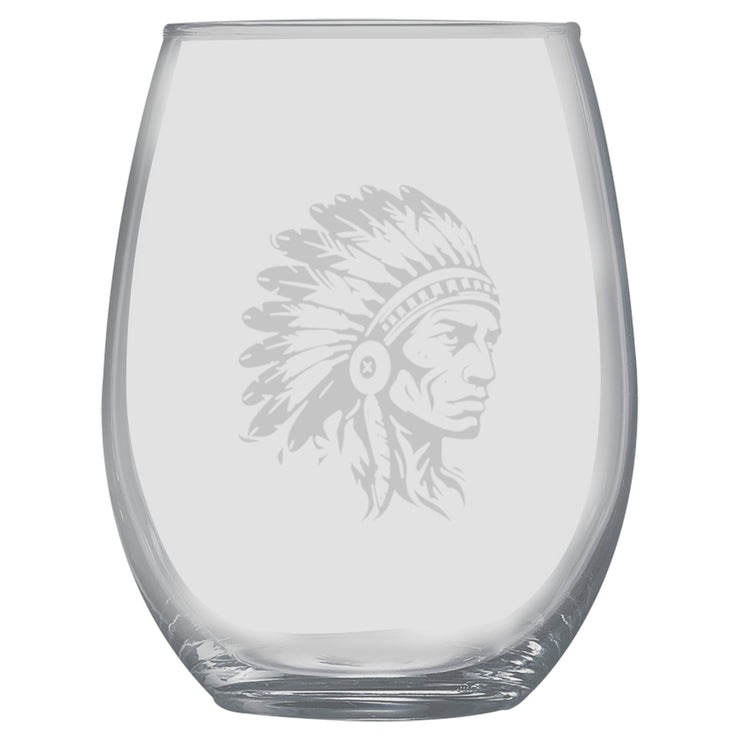 15oz Stemless Wine Glass -  Indian Chief