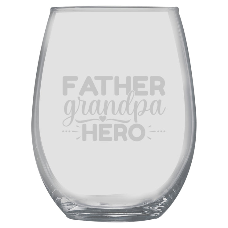 15oz Stemless Wine Glass -  Father Grandpa Hero