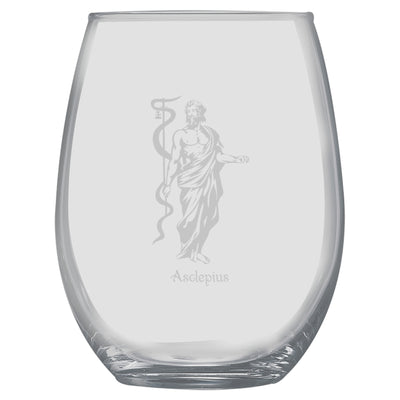 15oz Stemless Wine Glass -  Asclepius God of Healing