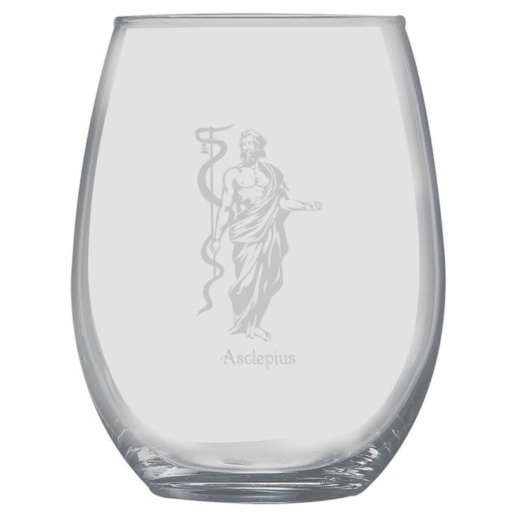 15oz Stemless Wine Glass -  Asclepius God of Healing