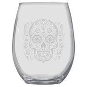 15oz Stemless Wine Glass - Sugar Skull - Day of the Dead