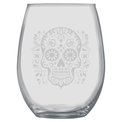 15oz Stemless Wine Glass - Sugar Skull - Day of the Dead