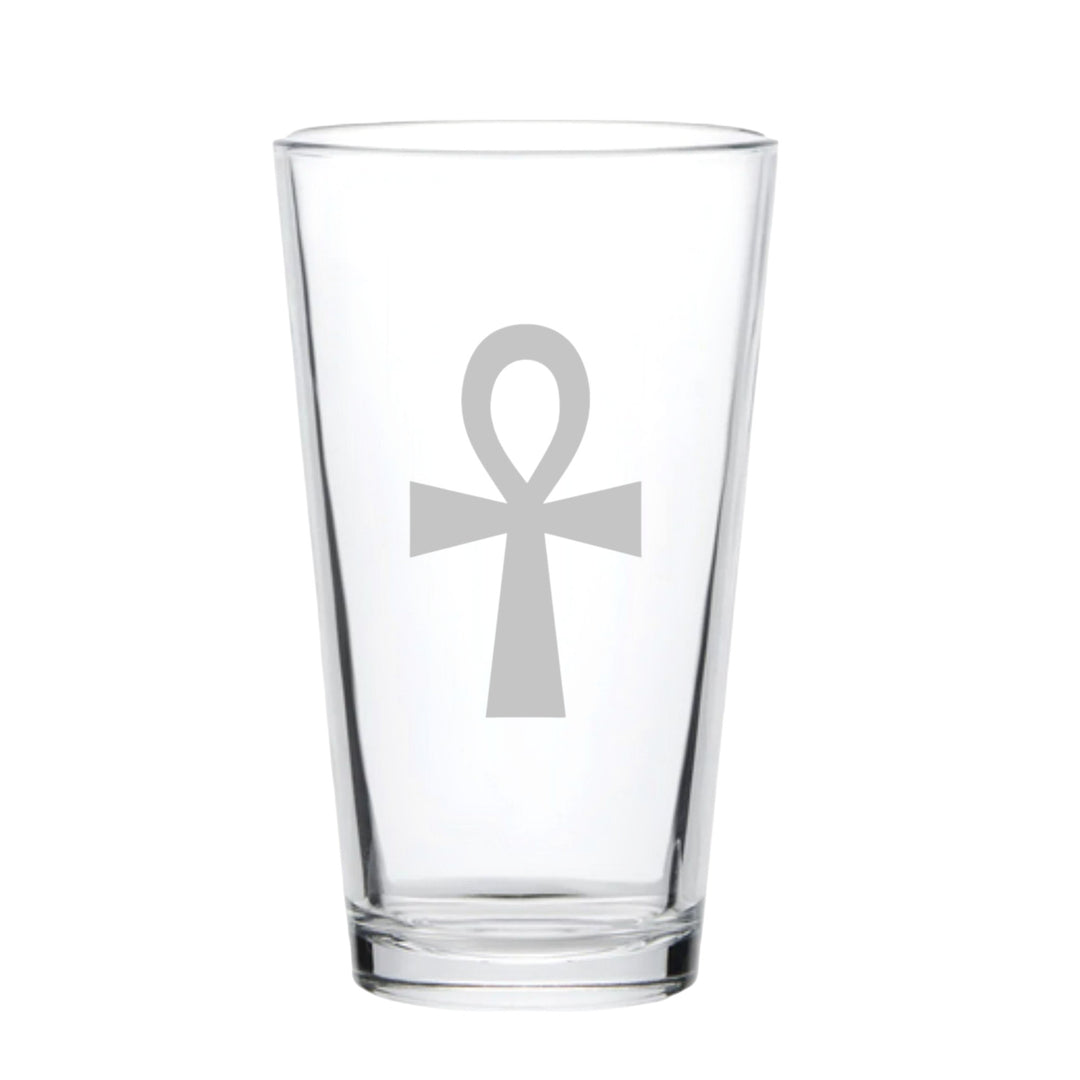 HipFlaskPlus 16oz pint beer glass engraved with Key of Life Ankh