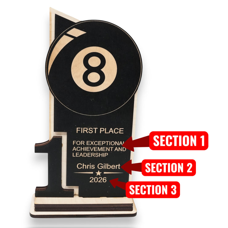Trophy Award - PERSONALIZED - Billiards Pool - 1st 2nd 3rd Place - 9x5 Inches